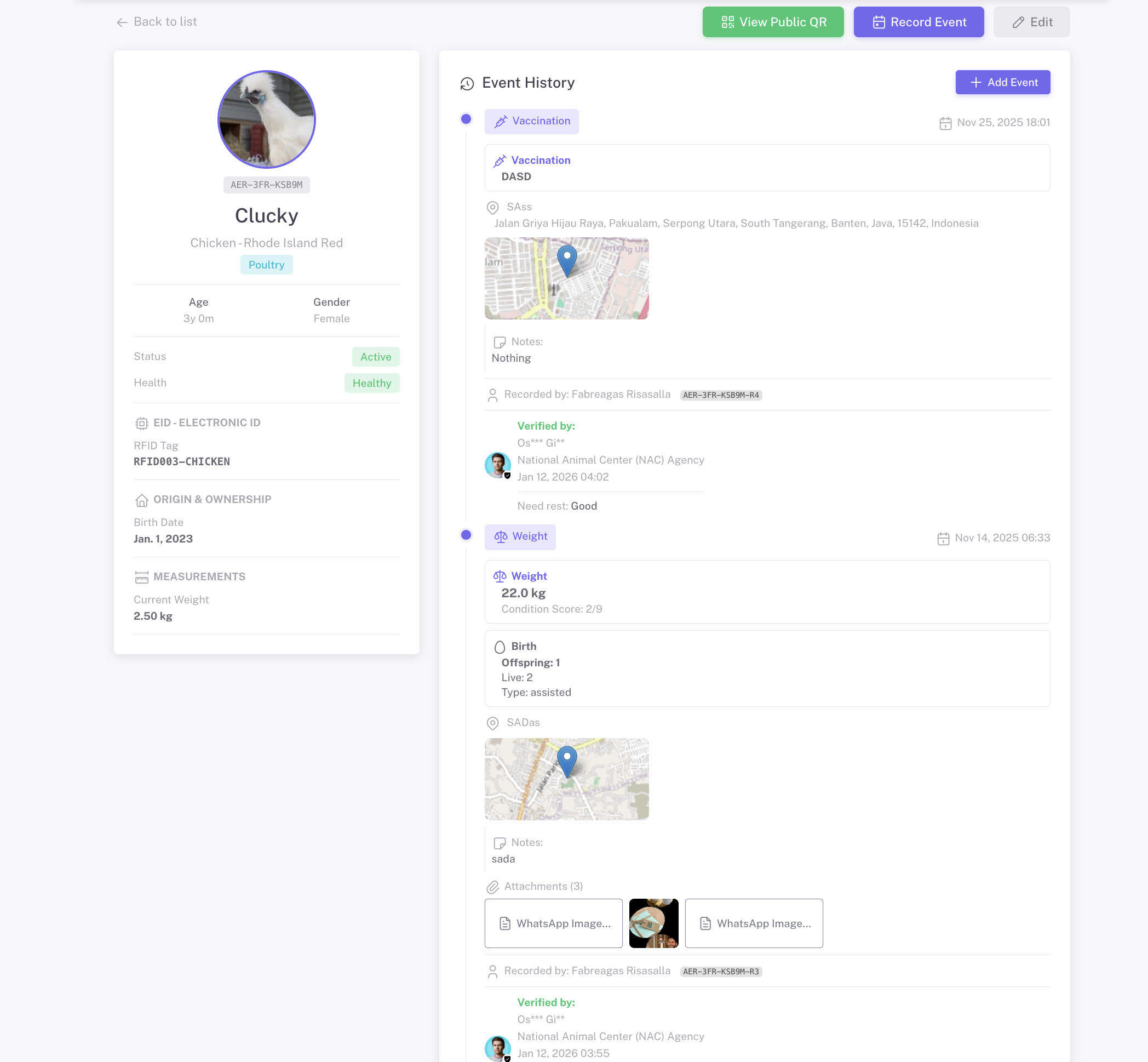 Animal Detail Timeline