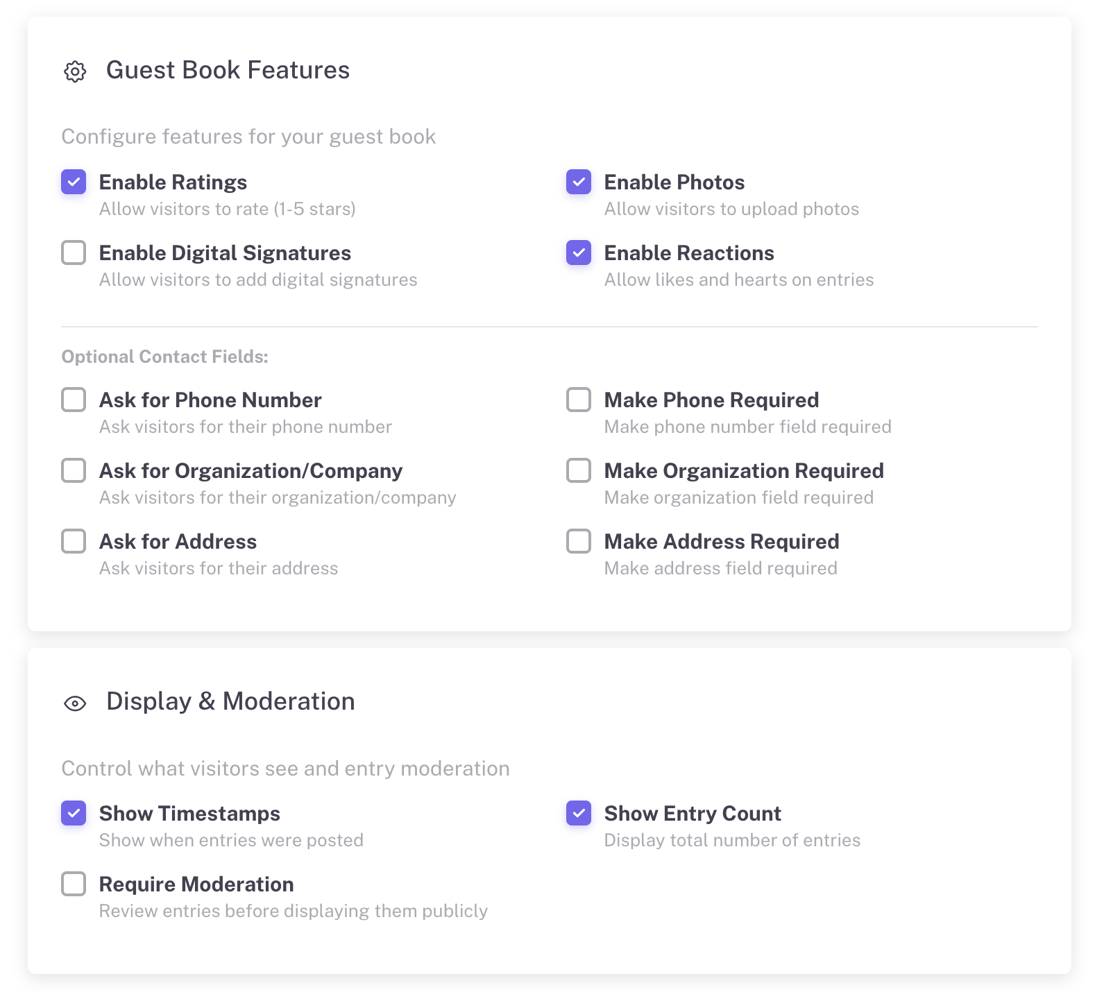 Features and Moderation Settings