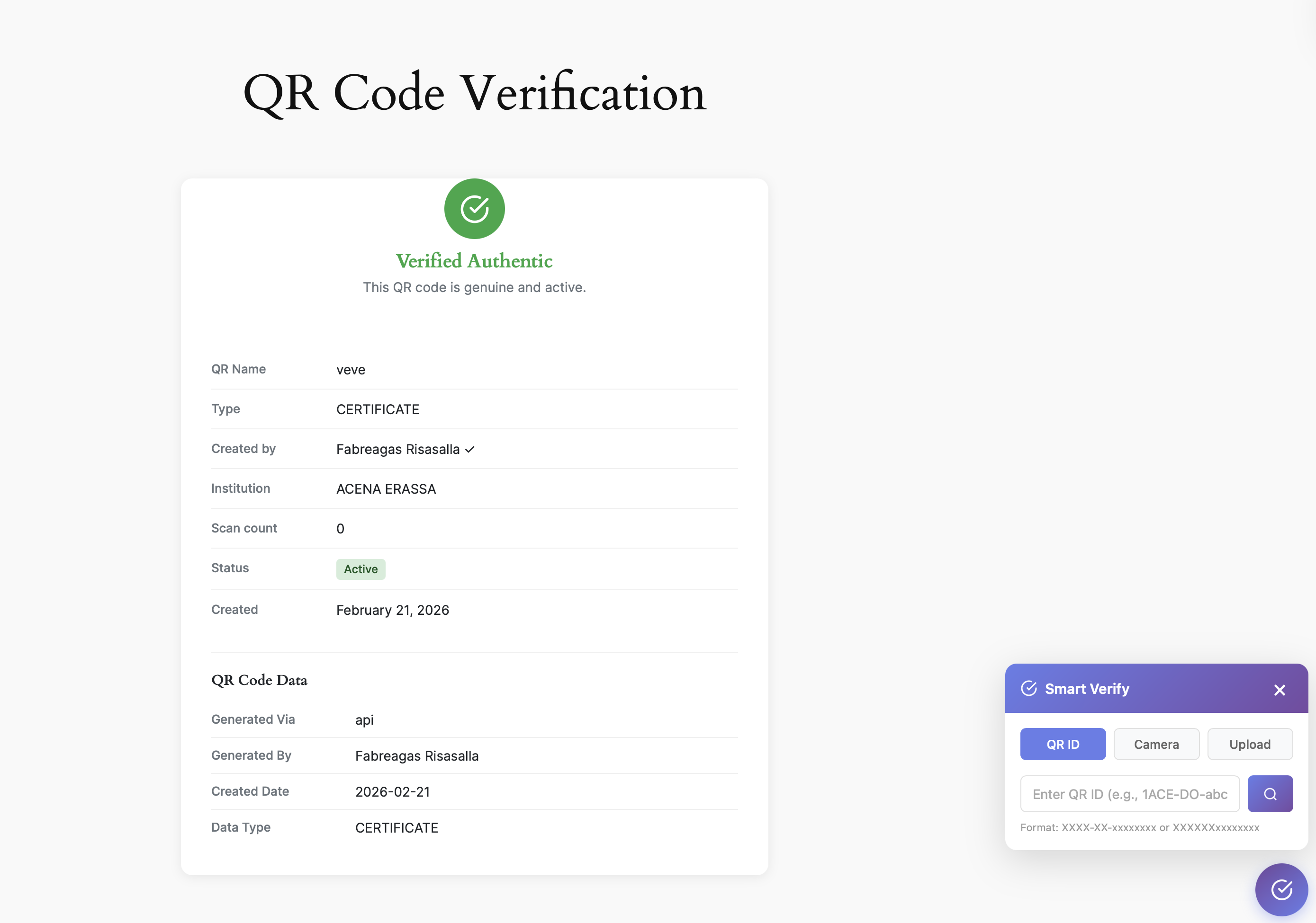 QR Code Verification